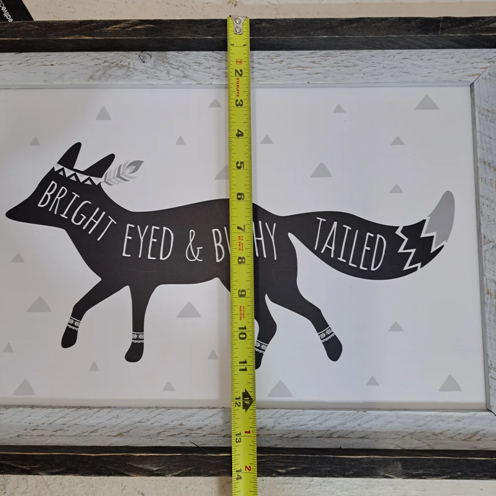 Wall Decor Modern Style Wood Framed Black and White Fox Wall Art‎ 19.5